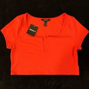 Forever21 Red Cropped Tee Large Waffle Top Unused